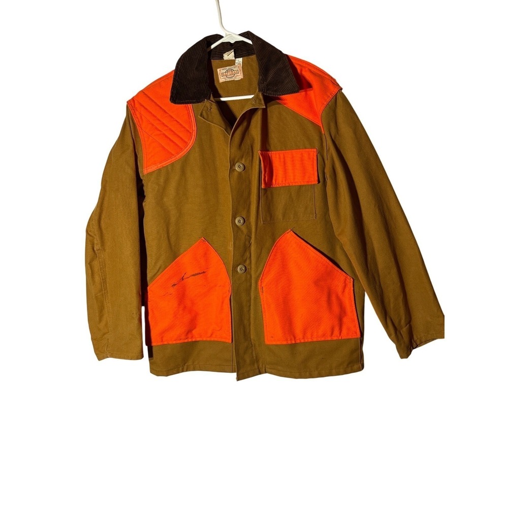 VTG XL Saf-Bak Hunting Jacket Water Repellent Corduroy Collar Orange bird bag